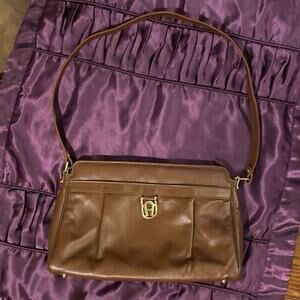 Vintage Etienne Aigner Leather Purse Handbag Brown Leather Strap Old School LOGO
